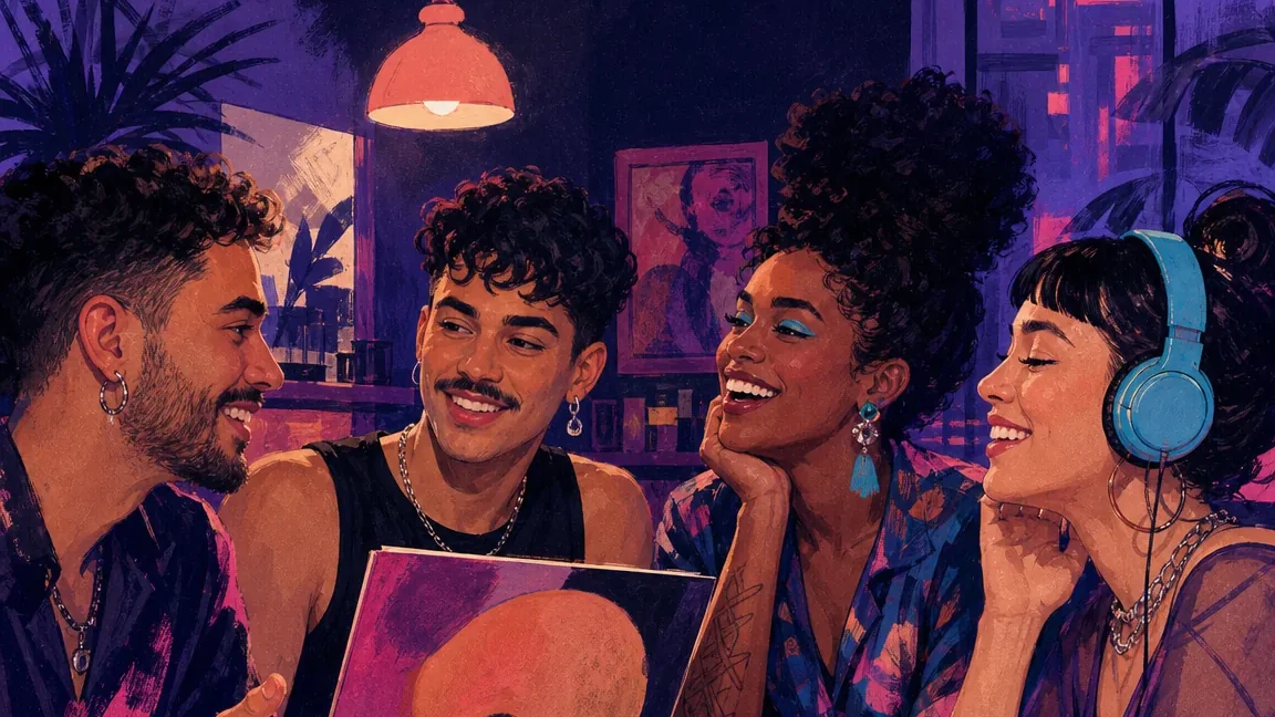 Ilustração de um encontro acolhedor entre pessoas adultas de diferentes identidades.